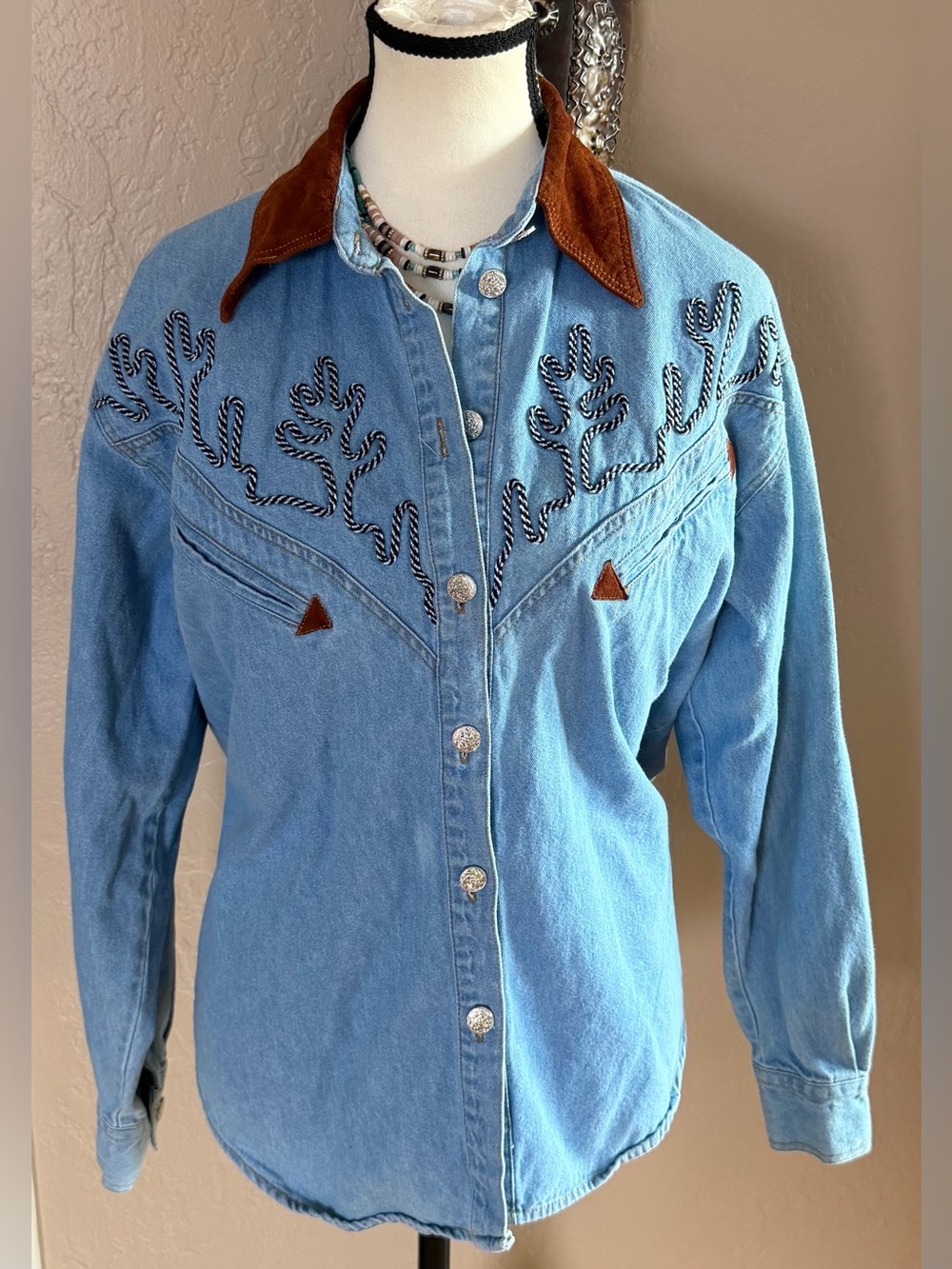 Vintage Denim Embellished Western Shirt